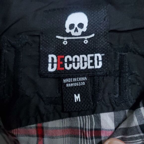 Decoded Shirt Men Medium Long Sleeve Brown Button Up Skull Logo Skater Check Top - Picture 8 of 11